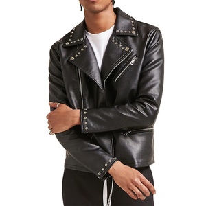 Veste de moto pour homme en cuir véritable noir imperméable et respirante, col rabattable, fermeture éclair, coupe classique, automne - Product Image 1