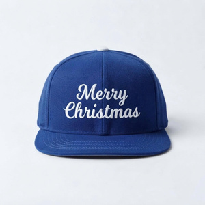 Casquette structurée à 6 panneaux en coton bleu, visière plate, motif de Noël, avec logo brodé, pour l'hiver - Product Image 1