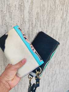 Handmade Genuine Leather Clutch <b>Wallet</b> With Embossed Floral Design Turquoise Inlay Bohemian Style Fold Closure Women's Daily Use - Product Image 3