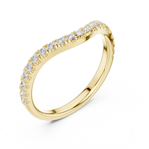 Yellow Gold Lab Grown Diamond Curved Wedding Band Contoured Pavé <b>Stacking</b> <b>Ring</b> Women's Fine Jewelry Matching <b>Ring</b> - Product Image 4