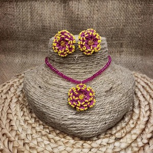 Direct Factory Supply Fuchsia Haldi Bloom <b>Beaded</b> Jewellery <b>Set</b> Handmade Floral Ethnic Jewelry for Women Available At Best Price - Product Image 4