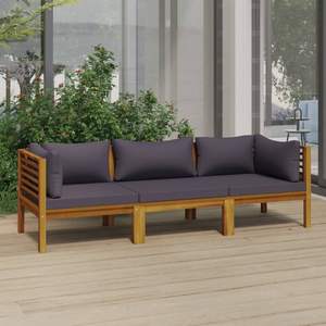 Conjunto de Sofás de Jardín de 3 Plazas en Madera de Acacia Sólida Gris Oscuro - Product Image 1