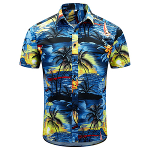 Chemise hawaïenne à manches courtes pour homme, boutonnée, imprimé floral palmier, respirante, 100 % polyester popeline - Product Image 3