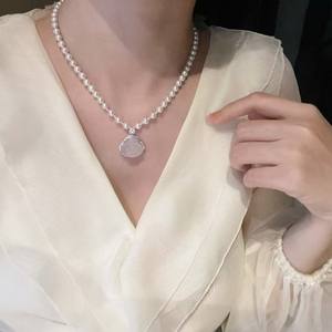 Collier de perles d'eau douce naturelles Akoya de 5-6 mm avec texture de chalcédoine transparente comme de la glace, pendentifs et breloques en argent pur - Product Image 4