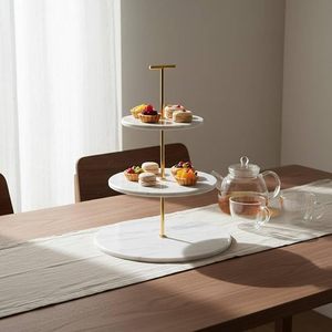 3 Tier <b>White</b> Marble <b>Cake</b> <b>Stand</b> with Gold Metal Rod Multi Level Serving Tray Elegant Dessert Display <b>Stand</b> for Wedding Party Home - Product Image 4