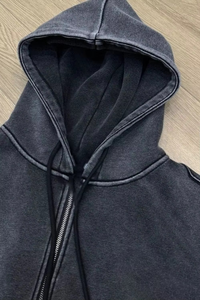 Sweat à capuche tendance à fermeture éclair intégrale, coupe oversize, avec appliqué, en molleton bouclette 100% lourd, coloré, délavé à l'acide, avec broderie et imprimé, USA Top - Product Image 3