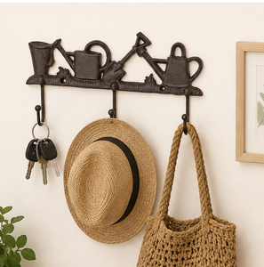Gancho de pared decorativo de hierro fundido para herramientas de jardín, organizador vintage resistente con 3 ganchos para llaves, abrigos y delantales, estilo rústico para exteriores. - Product Image 6