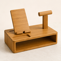 Organisateur de bureau multifonctionnel moderne en bambou, support pour téléphone, support pour tablette, support pour montre, étagère ouverte, plateau de rangement, gestion des câbles