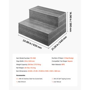 Escalera Inflable Resistente para Piscina de 25 Pulgadas de Ancho, Capacidad de Peso de 600 Libras, Escalera de 2 Peldaños para Spa, Escaleras Exteriores para Piscinas Elevadas - Product Image 4