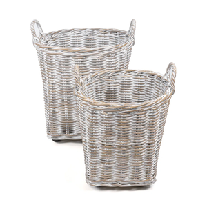 Panier en rotin tissé à la main blanc avec poignées, écologique, moderne, multifonctionnel, bac de rangement, organisateur pour la maison et la lessive - Product Image 1