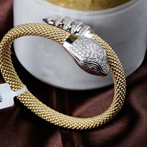 925 Sterling <b>Silver</b> Snake Cuff <b>Bracelet</b> Yellow Gold Plated Cubic Zirconia <b>Bangle</b> for Women Vintage Fine Jewelry Gift - Product Image 2