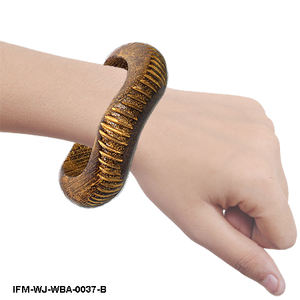 Bracelet manchette en bois antique fait main, sculpté à la main, motif vague, finition bronze rustique, bijoux bohèmes pour femme - Product Image 3