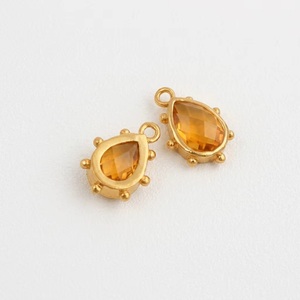 Quartz Citrine <b>Gold</b> Beaded Teardrop <b>Pendant</b> Faceted Gemstone Charms for DIY Necklace Jewelry Making Supplies - Product Image 1
