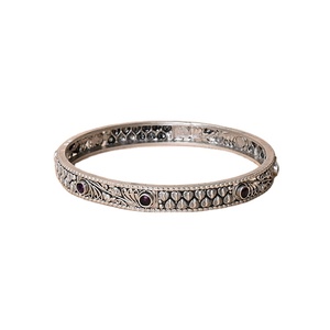 Beautiful Design Highest Selling Floral Motif <b>Ruby</b> Emerald Stone Studded Oxidised Silver Kada Bangles for Wedding Party Wear - Product Image 1