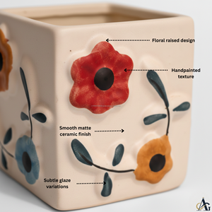 Pot de fleurs carré en céramique verni brillant peint à la main avec trou de drainage, écologique, 12 cm, pour intérieur/extérieur, décoration de jardin - Product Image 5