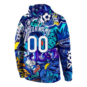 Sweat-shirt à capuche sportif 3D blanc royal avec motif graffiti brodé sur mesure, style streetwear urbain, broderie premium - Product Image 2
