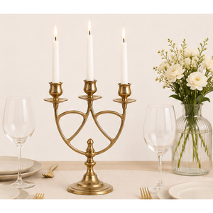 Luxury 3 Arm <b>Brass</b> Candelabra Triple Candle <b>Holder</b> Antique Gold Metal <b>Candlestick</b> Stand Wholesale for Wedding Event Table Decor - Product Image 2
