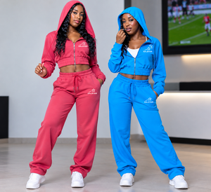 Women <b>Cropped</b> <b>Hoodie</b> Tracksuit Set Custom Logo, 2 Piece Set, Oversized Sweatpants & <b>Zip</b> <b>Up</b> <b>Hoodie</b> Manufacturer - Product Image 3