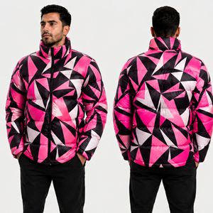 Veste matelassée pour homme en mosaïque rose et noir, en polyester, isolée, pour toutes les saisons, avec coque protectrice - Product Image 1