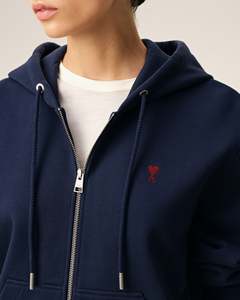 เสื้อฮู้ดซิปผู้ชายสีกรมท่า ทรงโอเวอร์ไซส์ ผ้าฝ้ายถัก ปักลายหัวใจด้านหน้า สวมใส่สบายๆ ในฤดูร้อน สีสันปรับแต่งได้ - Product Image 3