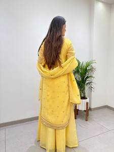 Yellow Cotton Embroidered <b>Kurta</b> Set With Dupatta Traditional Indian Pakistani <b>Women's</b> Casual Wear Floor-Length Loose Fit - Product Image 6