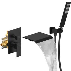 Set Doccia e Vasca da Bagno Nero Opaco a Parete con Doccetta per Camere da Letto Moderne - Product Image 3