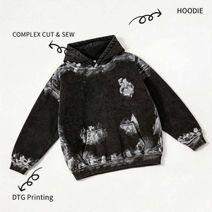 Sweat-shirt à capuche oversize noir délavé pour homme 2026 avec imprimé lettres sur le devant et poche kangourou style Hip Hop - Product Image 2