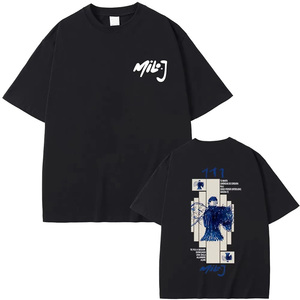 เสื้อยืดโอเวอร์ไซส์สีดำสำหรับผู้ชาย แขนสั้น สไตล์สตรีทแวร์ คอกลม ผ้าฝ้ายถัก ระบายอากาศได้ดี ทรงปกติ - Product Image 1