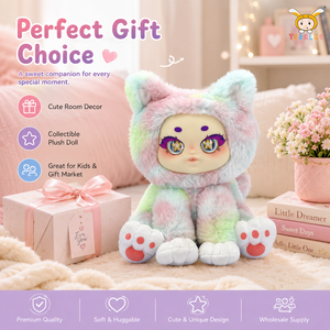TUSALMO Simpatici Giocattoli di Peluche a Forma di Gatto da 21CM Personalizzabili per Bambini, Bambola Animale all'Ingrosso, Morbida Bambola di Peluche a Forma di Gatto Cartone Animato con Grandi Occhi in Cotone PP, OEM ODM - Product Image 5