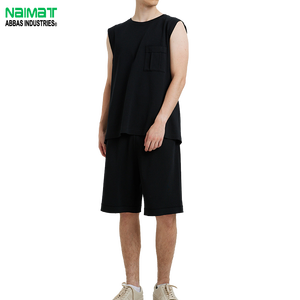 เสื้อยืดแขนกุดสีดำสำหรับผู้ชาย คอกลม ผ้าถัก สีพื้น ระบายอากาศได้ดี เหมาะสำหรับใส่ลำลองในฤดูร้อน - Product Image 1