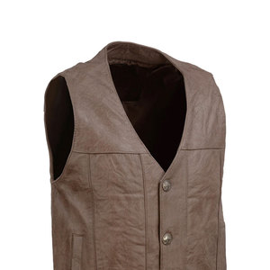 Gilet de motard en cuir PU pour homme, sans col, fermeture éclair, couleur unie, style automne, longueur standard - Product Image 5