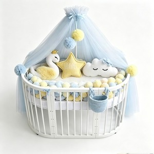 Dôme de lit en tulle bleu avec pompons pour la décoration de la berceau de bébé, utilisable toute l'année - Product Image 4