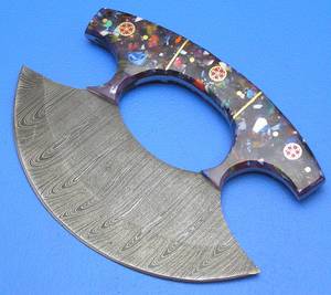 Cuchillo Ulu de Damasco Hecho a Mano con Resina y Mango – Cuchillo de Chef Premium para Exteriores - Product Image 4