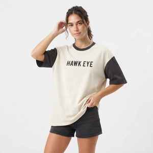 Women's Cream <b>Black</b> <b>Sleeve</b> O-Neck T-Shirt Loose Fit 100% Cotton Casual Jersey Print Logo <b>Top</b> Spring Summer - Product Image 1