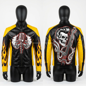 Custom Wholesale Men <b>Racing</b> Leather <b>Jacket</b> Genuine Cowhide Motorcycle Protective Gear Retro Biker Outerwear Streetwear Vendor - Product Image 2