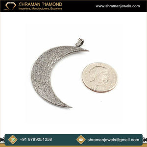 Experience Stunning Beauty 925 <b>Solid</b> Silver White <b>Gold</b> Plated Lab Grown Diamond Featuring Stunning Moon Fashion Design <b>Pendants</b> - Product Image 3