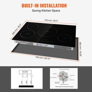 7500W piano cottura a induzione con Touch Screen a 9 livelli a 4 fuochi da 30 pollici con chiusura magnetica per bambini - Product Image 6