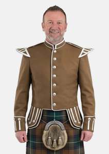 Veste Courte Homme Grande Taille Noire Style Highland Écossais avec Col Montant, Épaulettes et Passepoil Argenté - Product Image 2