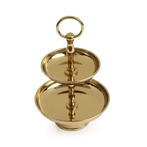 Two Tier Gold Metal Cake Stand Round Dessert Display Reusable <b>Hand</b> Wash Only Use For Cake Stand Home And Wedding Party Decor - Product Image 1