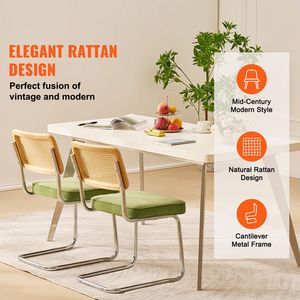 Set di 2 Sedie da Pranzo in Stile Mid-Century Modern, Sedie Retro in Rattan con Braccioli Imbottiti in Velluto - Product Image 2