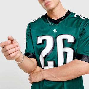 เสื้อเจอร์ซีย์อเมริกันฟุตบอลทรงโอเวอร์ไซส์ สตรีทแวร์ แขนสั้น ผ้าโพลีเอสเตอร์สีพื้น สำหรับผู้ชาย สามารถสั่งทำหมายเลขได้ สไตล์ลำลองแบบทีม - Product Image 2