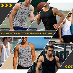 Camiseta sin mangas personalizada para hombre, informal, con estampado de dibujos animados, sublimación, efecto tatuaje, camisetas gráficas para hombre en venta - Product Image 6