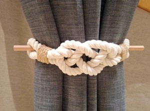 White Cotton Rope <b>Curtain</b> Tieback with Wooden Pin: Elegant Window Accessory - Product Image 3
