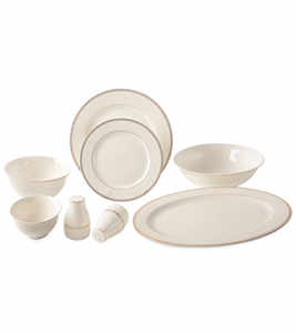 Service de table de luxe 29 pièces en porcelaine fine avec bordure dorée élégante et design texturé raffiné - Product Image 1