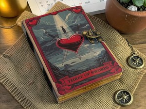 Herb Heritage Three Swords Tarot Leather <b>Journal</b> Vintage Gothic Wiccan Spell <b>Book</b> Sewing Bound 200 Sheets Deckle Edge Paper - Product Image 5
