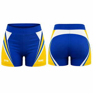 Shorts de sport pour femmes, taille haute, color block, en spandex et polyester, respirants, séchage rapide, avec cordon de serrage, coupe classique, bleu - Product Image 1