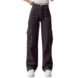 Women's Casual Street Style Multi-Pockets Cargo Pants Relaxed Loose Fit Baggy Fleece Cotton Sweatpants Flat Front Plain Joggers - Product Image 1