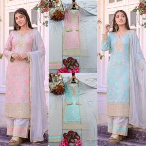 Conjunto Indio-Pakistaní Verde Menta Bordado, Kurta Larga, Palazzo y Dupatta, Ropa Formal Festiva - Product Image 2