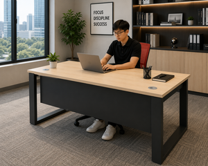 Escritorio de Oficina Rectangular Moderno con Patas de Metal y Tablero de Madera para Uso Comercial o Doméstico - Product Image 1