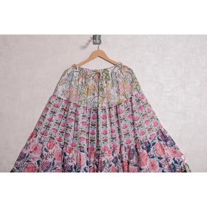 Cotton Block Print Floral <b>Patchwork</b> Bohemian Casual Long Ankle-Length <b>Skirt</b> Handmade Washable Pleated Design Maxi Women Summer - Product Image 5